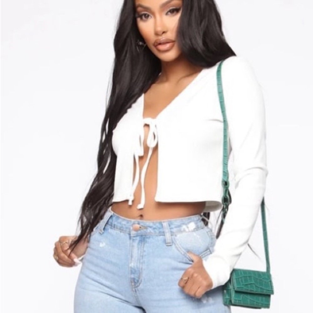 Fashion Nova White Keep Them Tied Up Top NWT size S - Picture 2 of 9